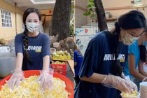 Mai Phương Thúy tươi tắn đi tiếp tế cho y bác sĩ chống dịch