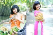 Việt Hương trẻ trung với áo dài trên sông nước miền Tây