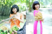 Việt Hương trẻ trung với áo dài trên sông nước miền Tây