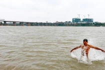 Rủ nhau “tắm tiên” trên sông Hồng giữa trời rét 