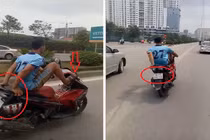 Hà Nội: Đang truy tìm nam thanh niên lái xe máy bằng chân