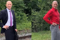 Trai "thẳng" diện váy và giày cao gót đi làm cực nóng bỏng