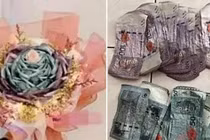 Đặt 25 triệu làm bó hoa tiền tặng vợ, sốc khi biết số tiền thật