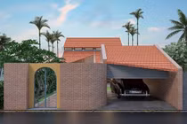 ‘Giấc mơ trưa’ trong ngôi nhà gạch đỏ, mái nhấp nhô giữa nền trời xanh thẳm