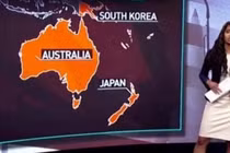 Truyền hình Nga đặt nhầm Nhật Bản ở Nam bán cầu, cạnh Australia