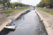 Kinh hãi dòng nước thải chảy từ các cống ra sông Tô Lịch