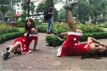Tùng Sơn mặc đồ Giáng sinh quằn quại trên phố gây bức xúc