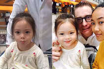 Đoan Trang bịn rịn chia tay chồng và con gái ở sân bay