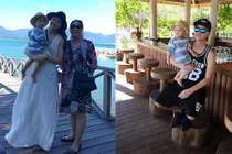 Vợ chồng siêu mẫu Ngọc Thạch dẫn con trai đi biển