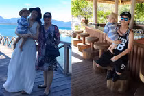 Vợ chồng siêu mẫu Ngọc Thạch dẫn con trai đi biển