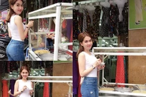 Ngọc Trinh khoe vòng eo trứ danh khi đi ăn cùng bạn