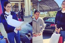 Hoa hậu Phạm Hương rạng rỡ đi làm từ thiện đầu năm