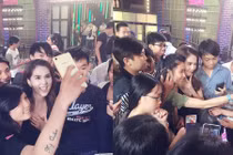 Ngọc Trinh bị fan vây kín ở hậu trường gameshow