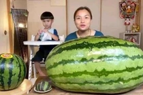Nữ Youtuber người Việt ở Nhật mua dưa hấu khủng nặng 56kg, giá gây sốc