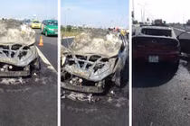 Mazda 3 cháy trơ khung trên cao tốc Long Thành - Dầu Giây