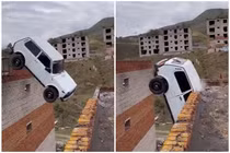 Tài xế lái Lada Niva "bay" qua hai tòa nhà và cái kết