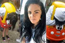 Video: Người phụ nữ cố gắng chui vào xe đồ chơi và... cái kết