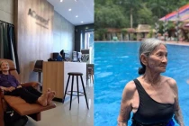 Xuýt xoa cụ bà U90 khỏe mạnh, tự tin diện đồ tắm ở hồ bơi