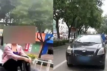 Hoảng hốt cảnh người phụ nữ ngồi bất động trên mũi xe