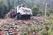 Video: Xe tải chở hơn 1,5 tấn dưa hấu lật thảm khốc trên đèo Tà Cơn
