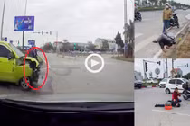Video: Truy đuổi ôtô vượt đèn đỏ, tông 2 người bất tỉnh rồi bỏ chạy