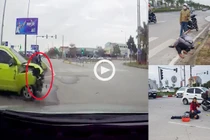 Video: Truy đuổi ôtô vượt đèn đỏ, tông 2 người bất tỉnh rồi bỏ chạy