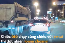 Video: xe 4 chỗ loạng choạng tạt đầu xe tải