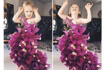 Mẹ tạo váy lộng lẫy cho con gái nhỏ bằng rau củ quả