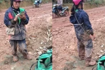 Nữ shipper bất chấp lội bùn, vác túi bưu phẩm đi giao cho khách