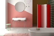 Làm mới phòng tắm cũ kỹ với những mảng màu tươi sáng