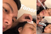 Chàng trai giúp bạn gái tẩy trang khi say xỉn