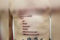 Ngộ nghĩnh bản kiểm điểm xin lỗi vợ được xăm trực tiếp lên ngực