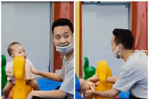 JustaTee vừa trông con vừa hóng chuyện khiến con ngã xuống đất