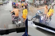 Video: Thanh niên ném gạch, đấm vỡ kính xe khách khi bị tạt nước cống