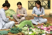 Chị gái Hà Thành hái 5.000 bông sen 100 cánh ướp trà chiều khách