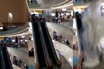 Video: TTTM bất ngờ sập trần, nước trút xuống thang cuốn như thác