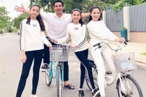 Bố con MC Quyền Linh không ngại thể hiện tình cảm trước khi đến trường