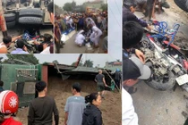 Video: Xe ben lật đè nát bét xe máy, 2 ông cháu bị cát vùi chết thảm