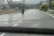 Video: Áo mưa quấn vào bánh xe quật cô gái ngã ngay trước đầu ô tô