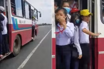Video: Học sinh đu bám trên cửa xe buýt chạy phăng phăng trên quốc lộ