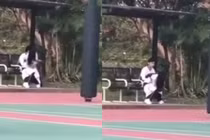 Cặp đôi "thân mật" quá mức ở sân bóng khiến người xem "ngứa mắt"