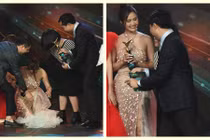 Huyền Lizzie bị ngã khi nhận giải VTV Awards 2022