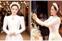 Vy Oanh khoe nhan sắc xinh đẹp khi dự lễ giỗ Tổ nghề