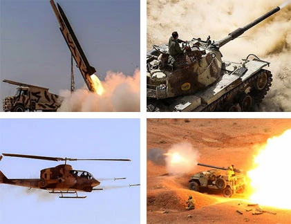 Pháo binh, xe tăng, máy bay Iran thi nhau "khạc lửa"