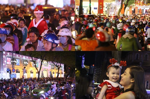 Biển người ra đường đón Giáng sinh ở Hà Nội-TPHCM