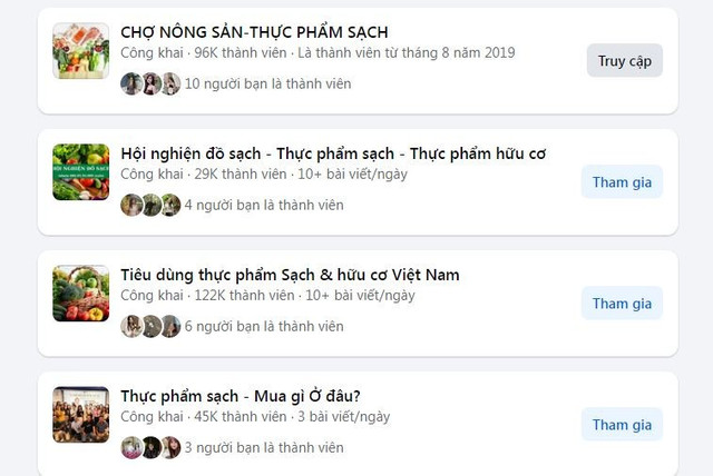 Nhiều hội nhóm về thực phẩm sạch thu hút lượng lớn người tham gia. capture.jpg