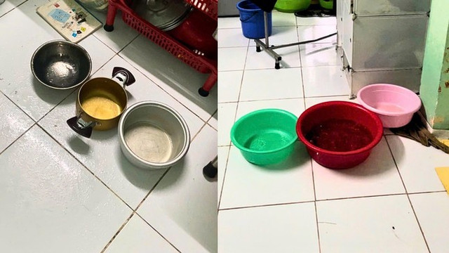 Mùa mưa tại Sài Gòn bắt đầu, nhiều phòng trọ bị dột phải dùng các vật dụng để hứng. ran-vao-phong-tro-2.jpg