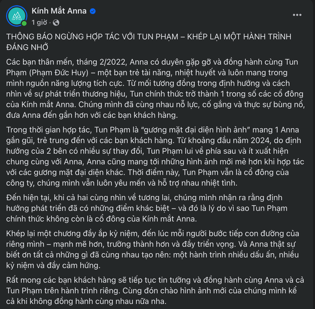 Bài thông báo ngừng hợp tác với Tun Phạm của thương hiệu kính mắt Anna. screenshot-2025-07-17-at-104823-17527241329632080882610-1752724315361-1752724315866934939507.png