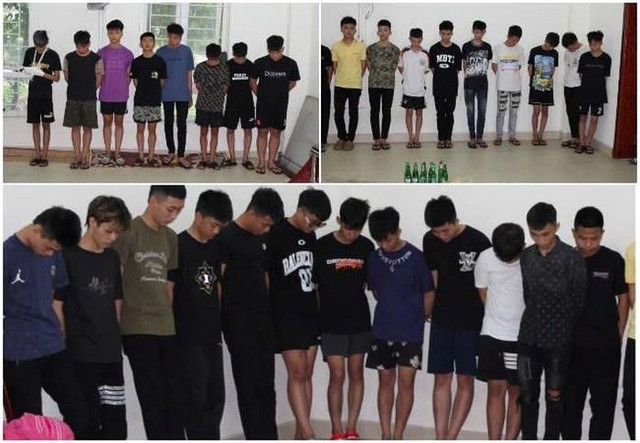 Các đối tượng trong nhóm gây rối trật tự công cộng bị bắt giữ. Ảnh: Công an Nghệ An Các đối tượng trong nhóm gây rối trật tự công cộng bị bắt giữ. Ảnh: Công an Nghệ An
