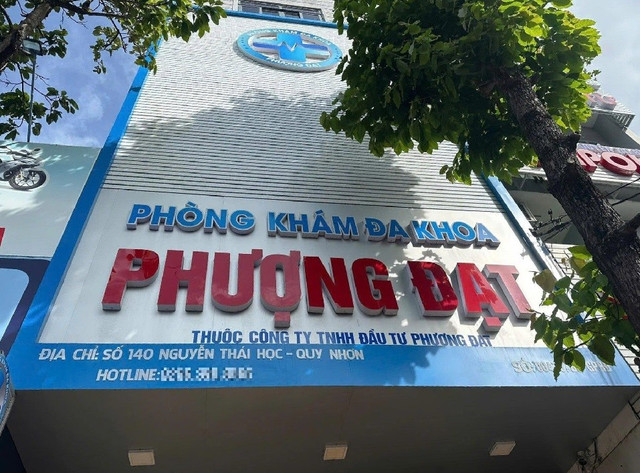 Trụ sở Phòng khám Đa khoa Phượng Đạt thuộc Công ty TNHH Đầu tư Phượng Đạt tại số 140 Nguyễn Thái Học, phường Quy Nhơn - Ảnh nguồn Facebook/ Báo Công lý anh-phong-kham.jpg